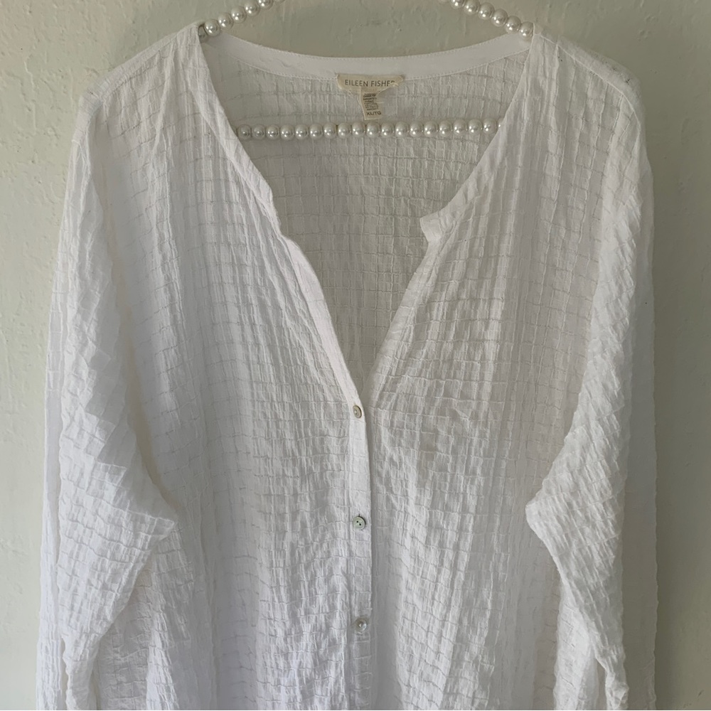 Eileen Fisher 3/4-Sleeve Stretch-Cotton Voile Box Tunic Top - Picture 4 of 8